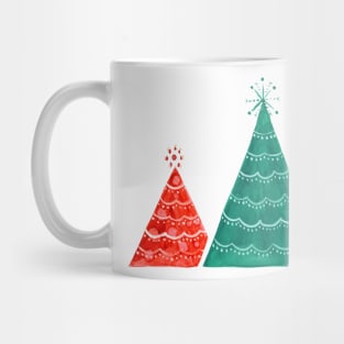 Red and green watercolor Christmas trees Mug